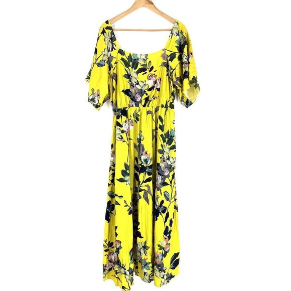 Soft Surroundings Dress Size Large Maise Yellow Floral Print Smock Maxi Cottage - Picture 1 of 8